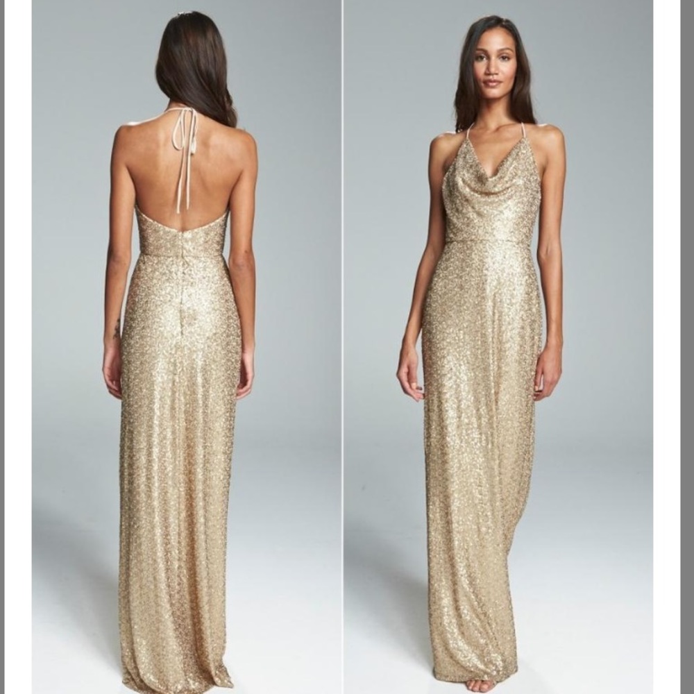 NWT AMSALE HONORA GOLD SEQUIN BRIDESMAID DRESS